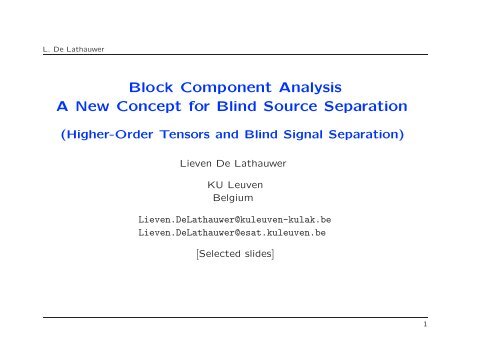 Block Component Analysis A New Concept for Blind Source ...