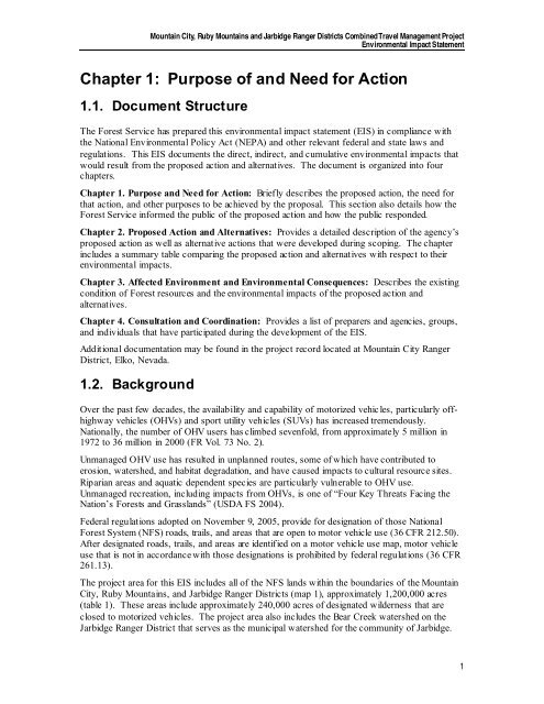 Chapter 1: Purpose of and Need for Action 1.1. Document Structure