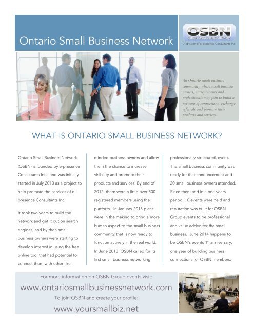 Ontario Small Business Network Summary