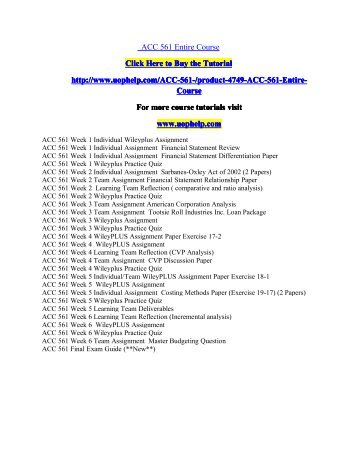 acc 561 week 2 sarbanes oxley Sarbanes oxley act of 2002 write a paper that describes the main aspects of the regulatory environment which will protect the public from fraud within. acc 561 week 2 sarbanes oxley Sarbanes oxley act of 2002 write a paper that describes the main aspects of the regulatory environment which will protect the public from fraud within.