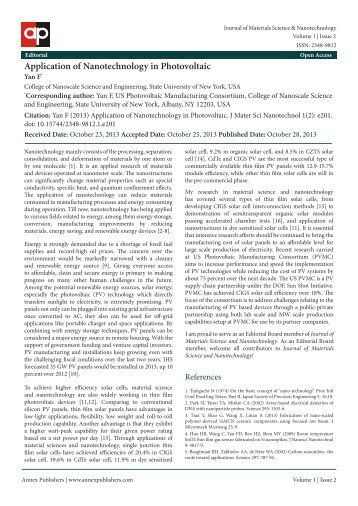 Application of Nanotechnology in Photovoltaic