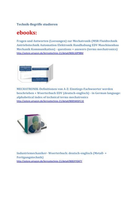 Kostenloses Mechatronik-Glossar + ebooks +software (Technik-Begriffe studieren)