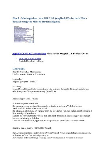 ebook Schnaeppchen:  EUR 2,99 (englisch Kfz-Technik EDV Begriffe Messen Steuern Regeln)