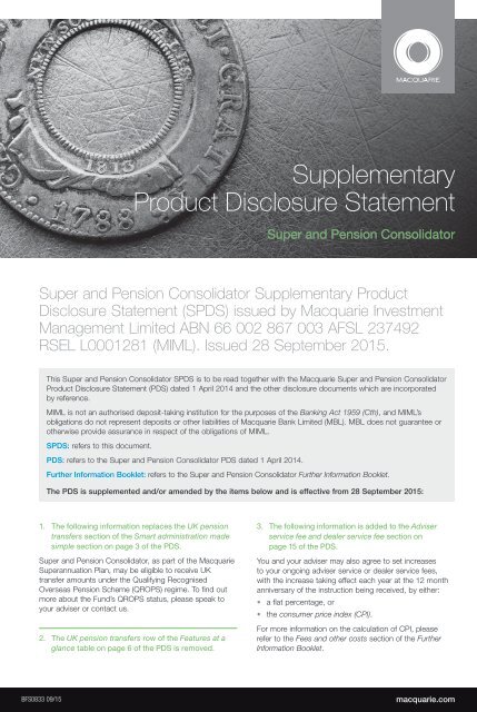 Supplementary Product Disclosure Statement