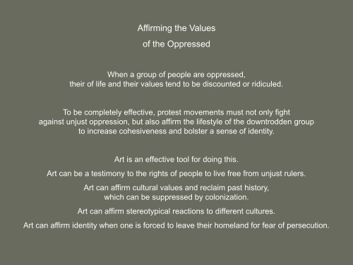 Affirming the Values of the Oppressed