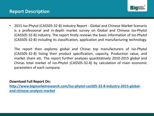 Iso-Phytol (CAS505-32-8) Industry Report 2015 - Global and Chinese Market  Trends