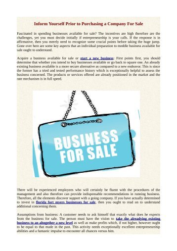 Inform Yourself Prior to Purchasing a Company For Sale