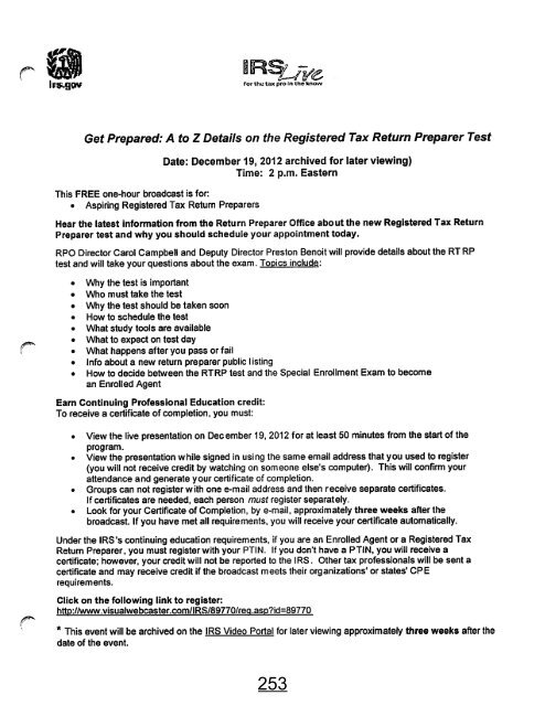 Tax Seminar #3 – December 3 2012