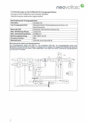 F.3 Anforderungen an den Prüfbericht für Erzugungseinheiten -  neostore Dynamic 3p