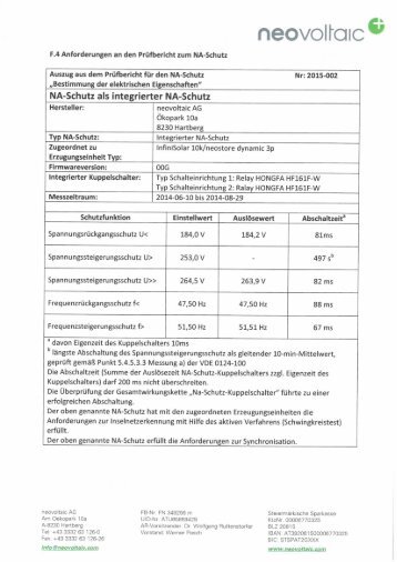 F.4 Anforderungen an den Prüfbericht zum NA-Schutz - neostore Dynamic 3p