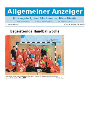 Begeisternde Handballwoche - Rangsdorf - in der Gemeinde ...