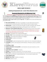 KIEVE CAMP FOR BOYS Clothing & Equipment List - Junior ...