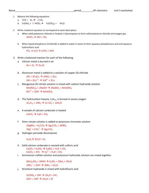 ap unit 5 worksheet answers - Ms. Jensen Chemistry