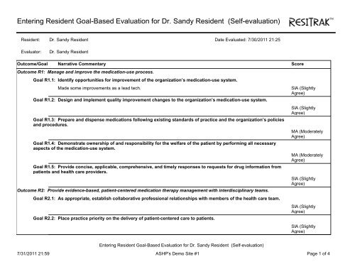 Entering Resident Goal Based Evaluation For Dr Sandy Resident Self Evaluation Entering Resident Goal Based Evaluation For Dr Sandy Resident Self Evaluation