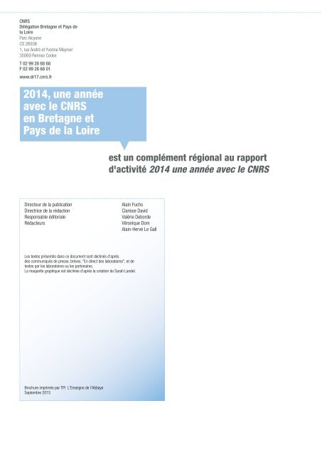 2014 une année avec le CNRS en Bretagne et Pays de la Loire