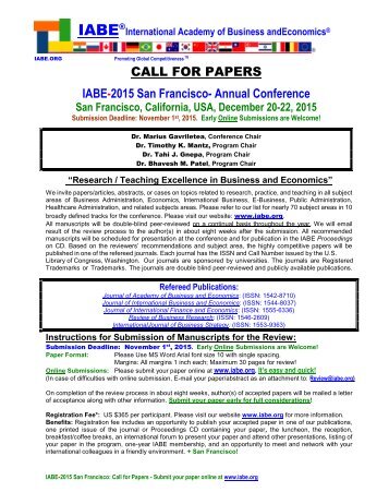   IABE 2015 San Francisco Conference - Research/Teaching Excellence in Business and Economics 