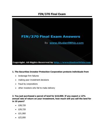 FIN 370 Final Uop Exam Assignment