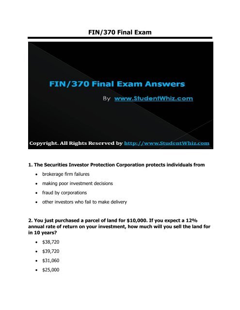 FIN 370 Final Uop Exam Assignment