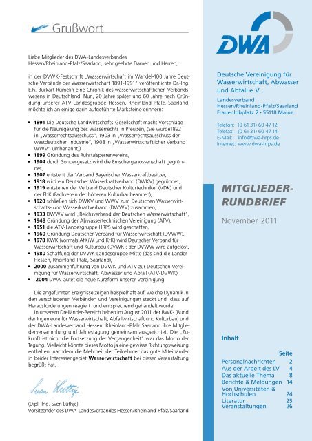 rundbrief - DWA-Landesverbandes Hessen/Rheinland-Pfalz/Saarland