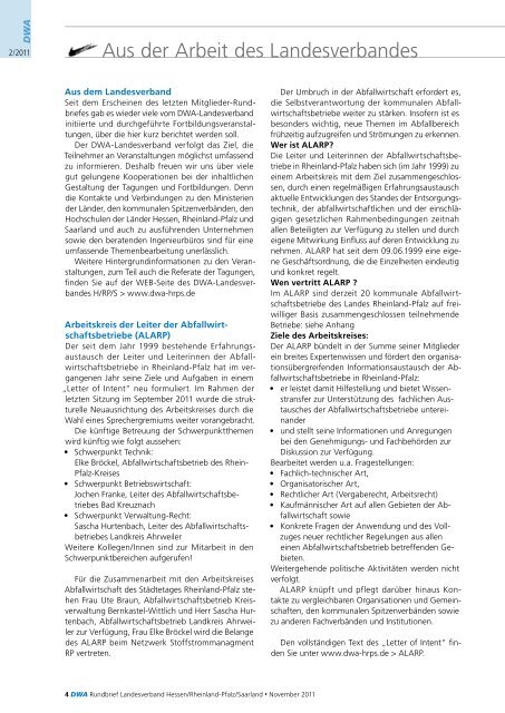 rundbrief - DWA-Landesverbandes Hessen/Rheinland-Pfalz/Saarland