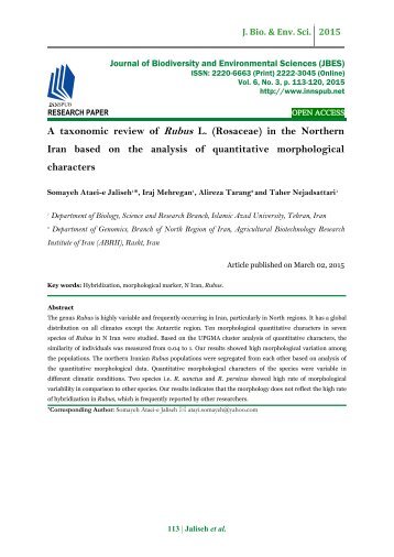 A taxonomic review of Rubus L. (Rosaceae) in the Northern Iran based on the analysis of quantitative morphological characters