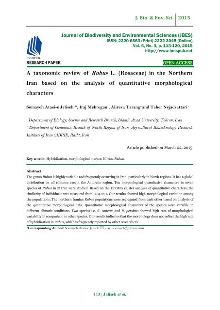A taxonomic review of Rubus L. (Rosaceae) in the Northern Iran based on the analysis of quantitative morphological characters