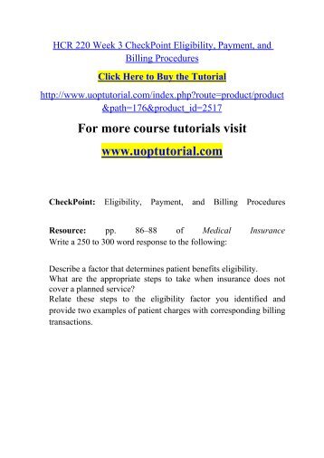 checkpoint eligibility payment and billing procedures essay Checkpoint: eligibility, payment, and billing procedures describe at least one factor that determines patient benefits eligibility (p 86-87. checkpoint eligibility payment and billing procedures essay Checkpoint: eligibility, payment, and billing procedures describe at least one factor that determines patient benefits eligibility (p 86-87.