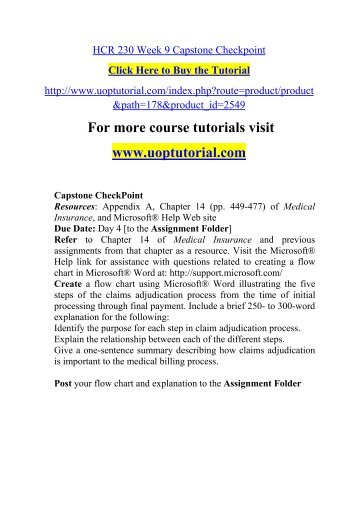 hcr 230 week 8 inpatient and outpatient hospital services checkpoint For more classes visit wwwsnaptutorialcom hcr 230 week 1 checkpoint comparing cost control strategies hcr 230 week 1 checkpoint ramifications of participation con. hcr 230 week 8 inpatient and outpatient hospital services checkpoint For more classes visit wwwsnaptutorialcom hcr 230 week 1 checkpoint comparing cost control strategies hcr 230 week 1 checkpoint ramifications of participation con.