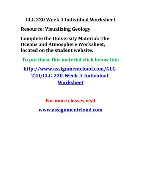 GLG 220 Week 4 Individual Worksheet