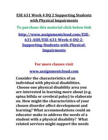 ese 631 week 4 dq 2 Click the button below to add the ese 631 week 1 dq 2 importance of iep to your wish list. ese 631 week 4 dq 2 Click the button below to add the ese 631 week 1 dq 2 importance of iep to your wish list.