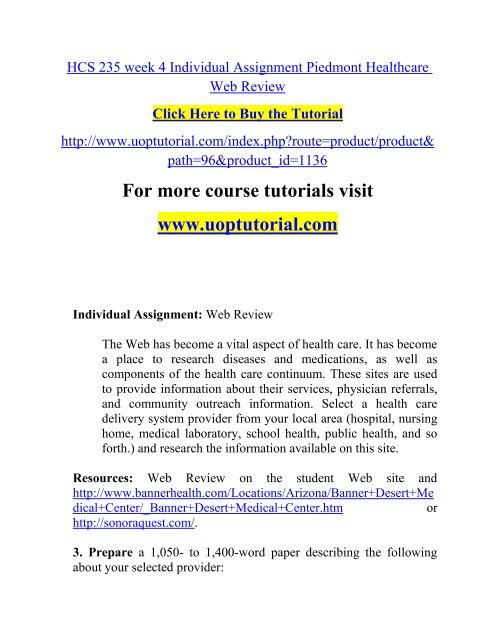 Hcs 235 Week 4 Individual Assignment Piedmont Healthcare Web