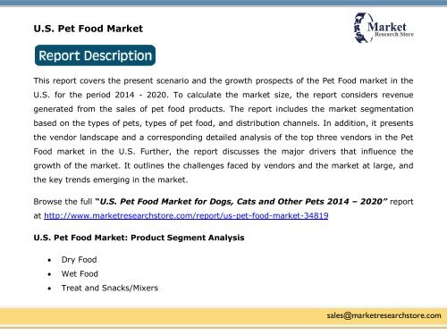 U.S. Pet Food Market Analysis, Size, Share, Trends, Segment and Forecast for Dogs, Cats and Other Pets 2014 - 2020 