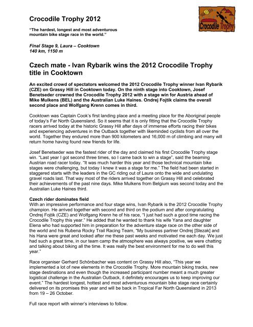 Ivan Rybarik wins the 2012 Crocodile Trophy title in Cooktown