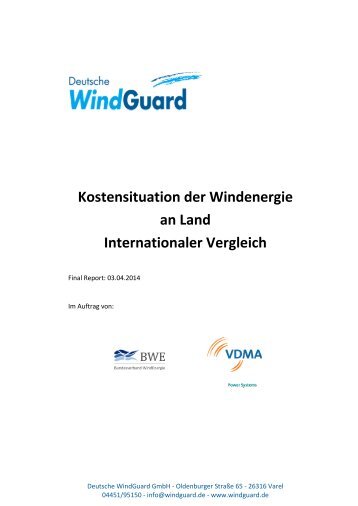 Kostensituation der Windenergie an Land - Internationaler Vergleich