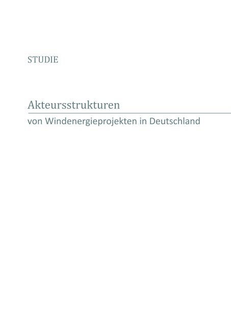 Akteursstrukturen von Windenergieprojekten in Deutschland