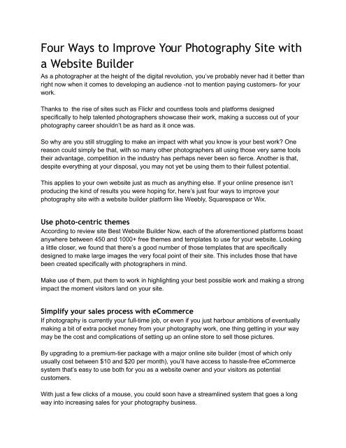 Four Ways to Improve Your Photography Site with a Website Builder