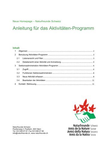 Anleitung Aktivitäten-Programm NFS-Homepage