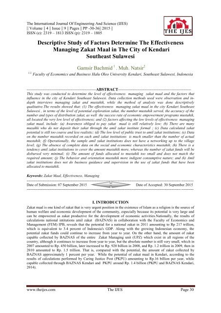 Descriptive Study Of Factors Determine The Effectiveness Managing Zakat Maal In The City Of Kendari Southeast Sulawesi