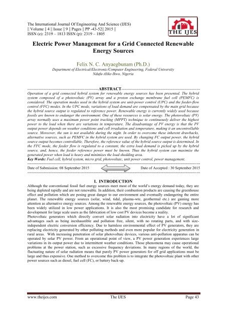 Electric Power Management for a Grid Connected Renewable Energy Sources