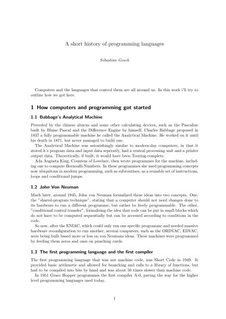 A short history of programming languages 1 How computers and ...