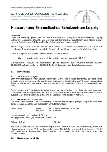 Hausordnung Evangelisches Schulzentrum Leipzig