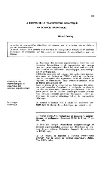A propos de la transposition didactique en sciences biologiquesASTER_1987_4_119