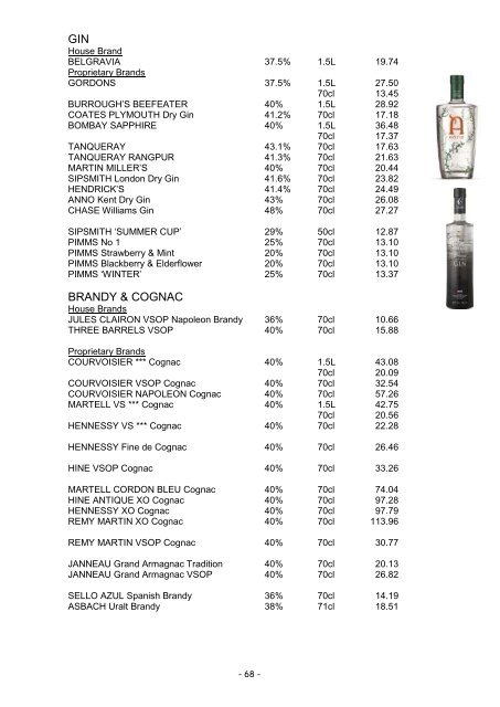 Page and Sons Trade Price List