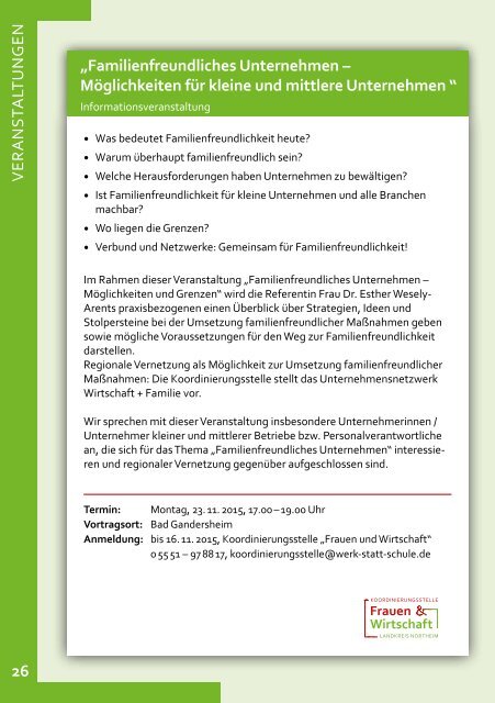 Programm Koordinierungsstelle Frauen und Wirtschaft Northeim