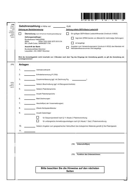 Abschrift der voranmeldung dpma