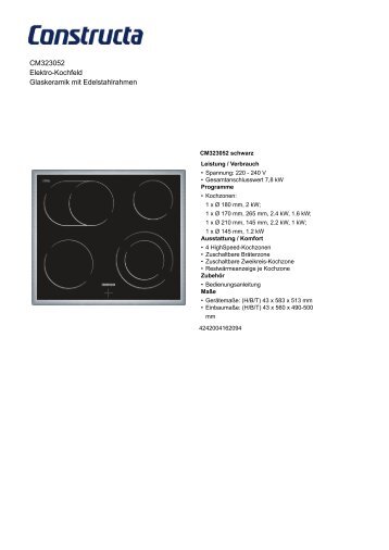 CM323052 Elektro-Kochfeld Glaskeramik mit Edelstahlrahmen