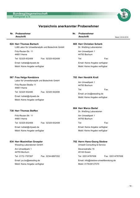 Probenehmerliste mit Telefonnummern - Bundesgütegemeinschaft ...