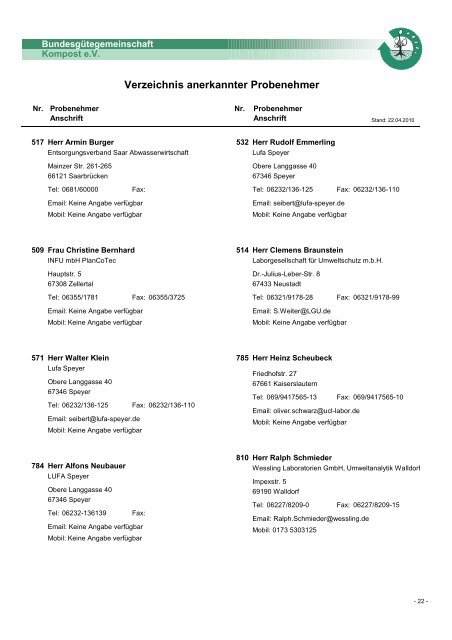 Probenehmerliste mit Telefonnummern - Bundesgütegemeinschaft ...