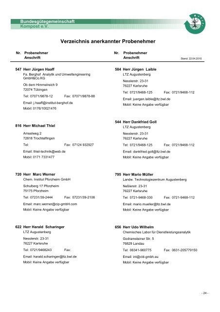 Probenehmerliste mit Telefonnummern - Bundesgütegemeinschaft ...