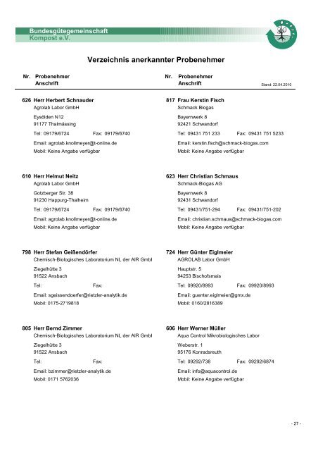 Probenehmerliste mit Telefonnummern - Bundesgütegemeinschaft ...